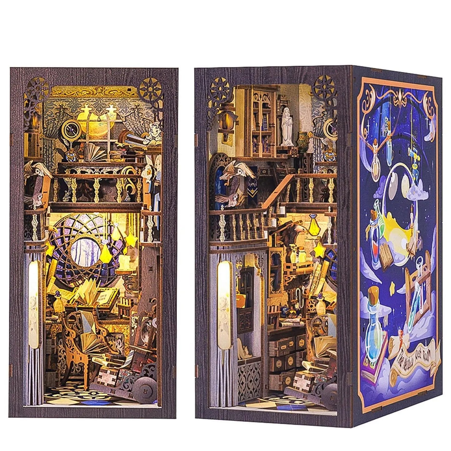 Book Nook Sala de Lectura Mágica con luces LED – Kit DIY de Madera | Diorama 3D Miniatura | Inserto para Estantería | Regalo lector