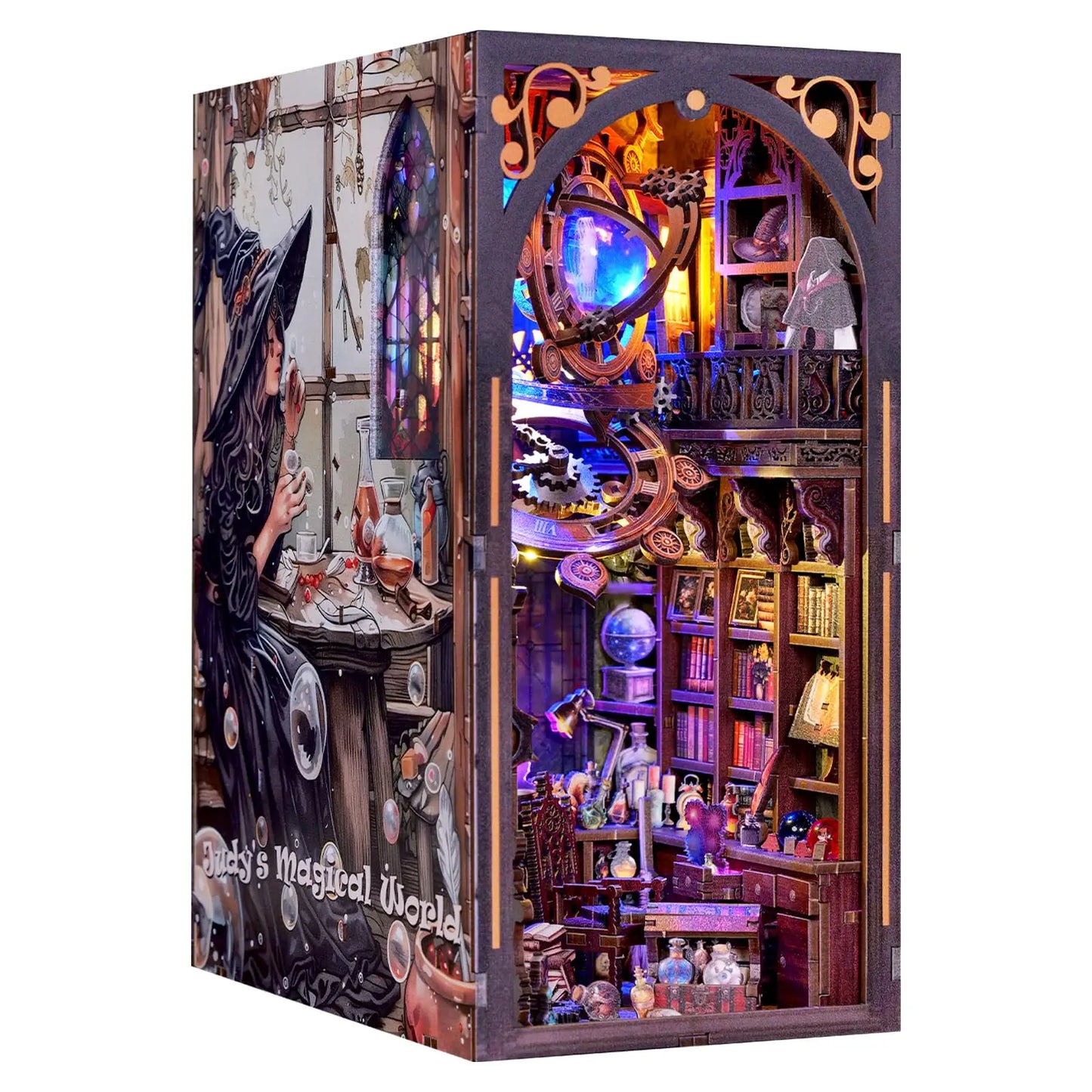 Kit Book Nook Mundo Mágico de Judy con LED | Casa Bruja 3D | Doble Cara | Diorama Estantería
