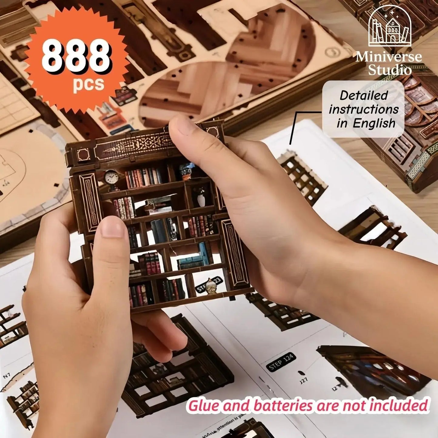 Kit Miniatura DIY Bookend – Cabaña Qimeng Book Hall – Casa Artesanal con Luces y Muebles