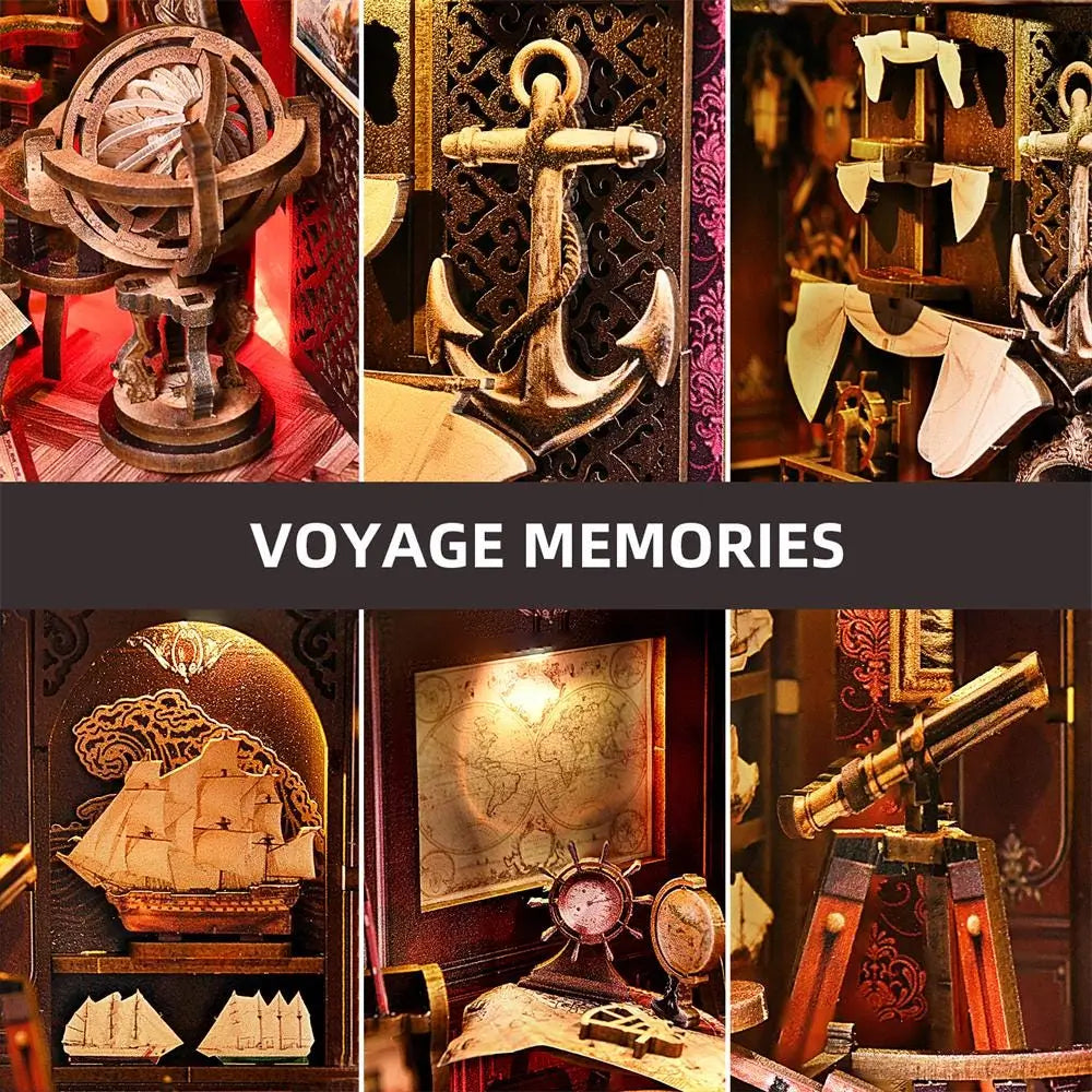 Book Nook Kit Voyage Memories | DIY Miniature Dollhouse Diorama | Bookshelf Bookend Gift -US