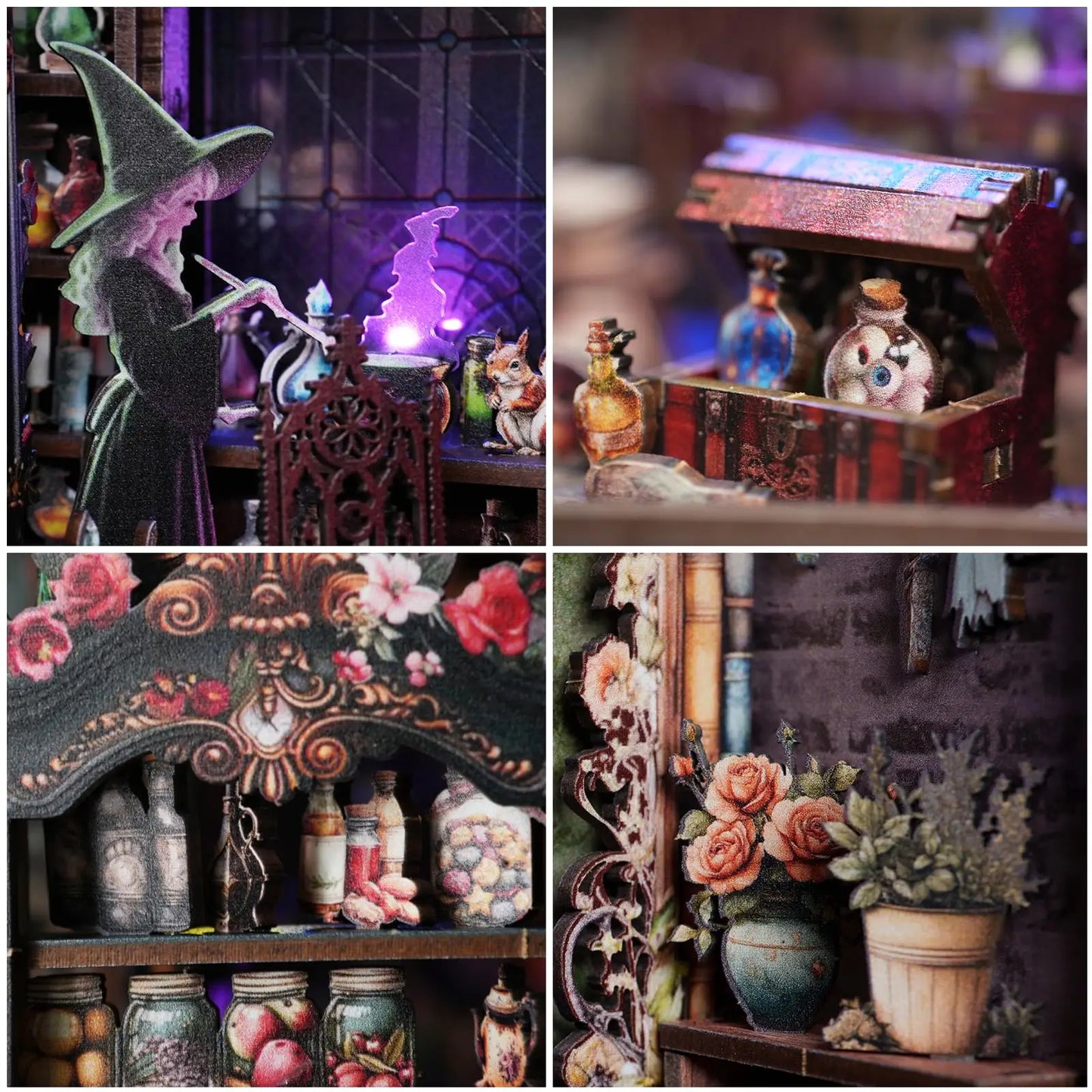 Kit Book Nook Mundo Mágico de Judy con LED | Casa Bruja 3D | Doble Cara | Diorama Estantería