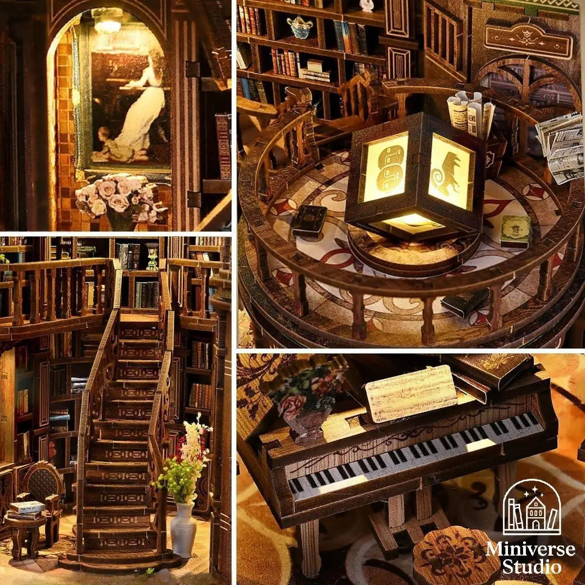 Kit Miniatura DIY Bookend – Cabaña Qimeng Book Hall – Casa Artesanal con Luces y Muebles