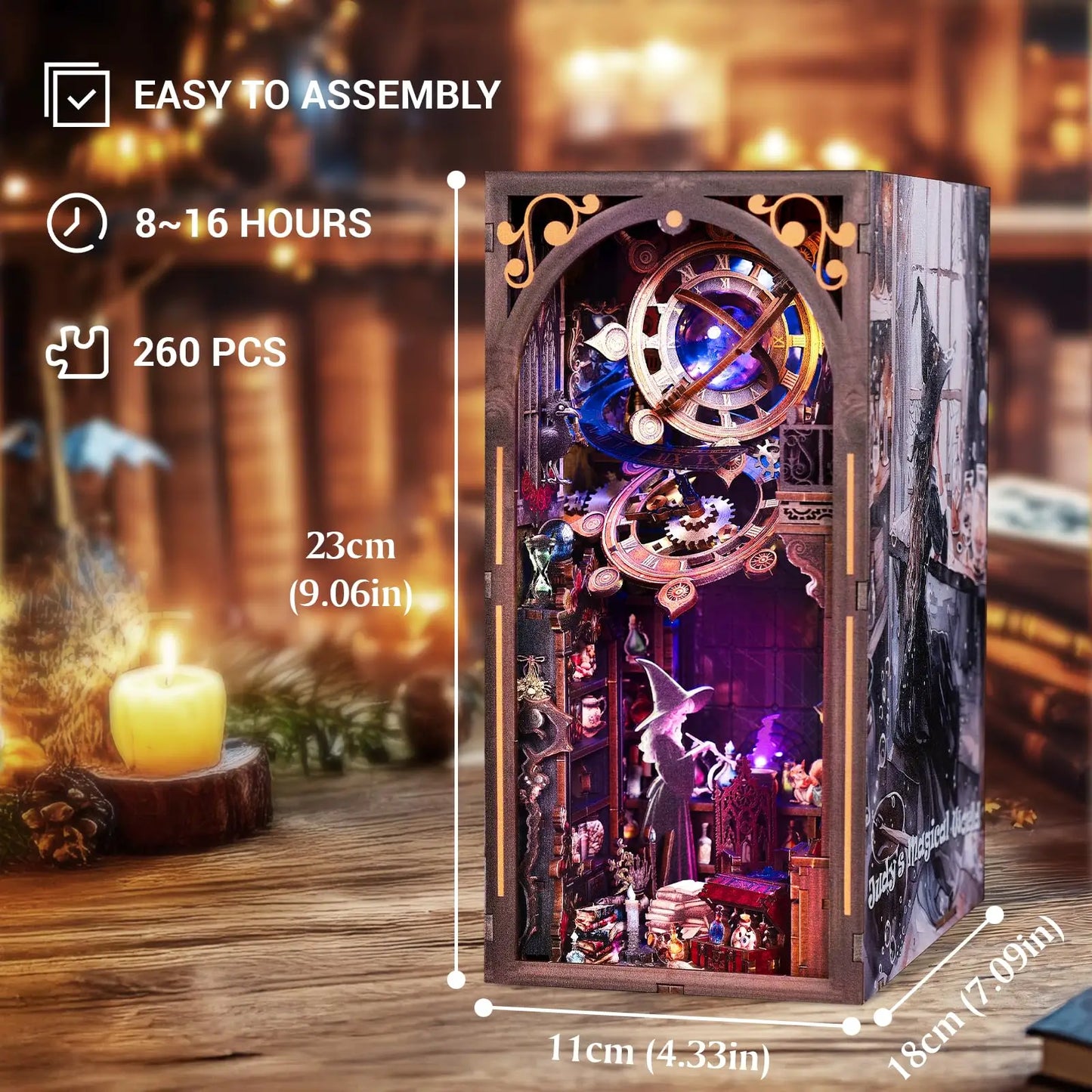 Kit Book Nook Mundo Mágico de Judy con LED | Casa Bruja 3D | Doble Cara | Diorama Estantería
