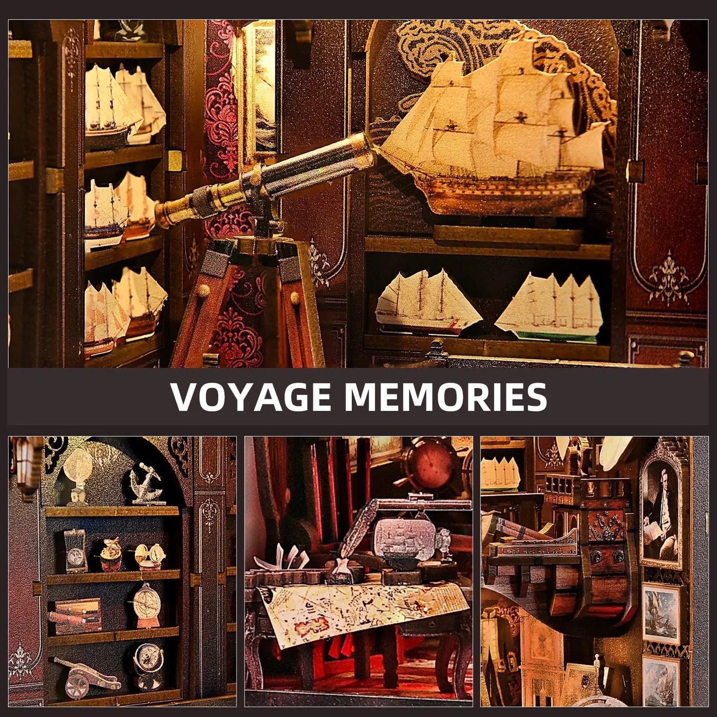 Book Nook Kit Voyage Memories | DIY Miniature Dollhouse Diorama | Bookshelf Bookend Gift -US