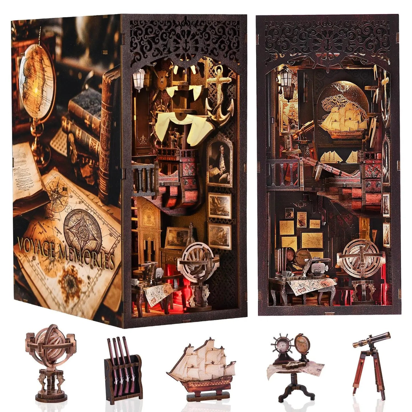 Book Nook Kit Voyage Memories | DIY Miniature Dollhouse Diorama | Bookshelf Bookend Gift -US