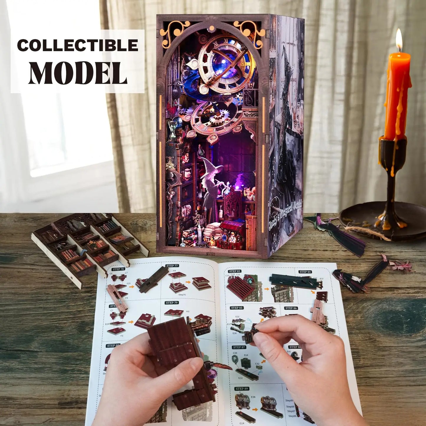 Kit Book Nook Mundo Mágico de Judy con LED | Casa Bruja 3D | Doble Cara | Diorama Estantería