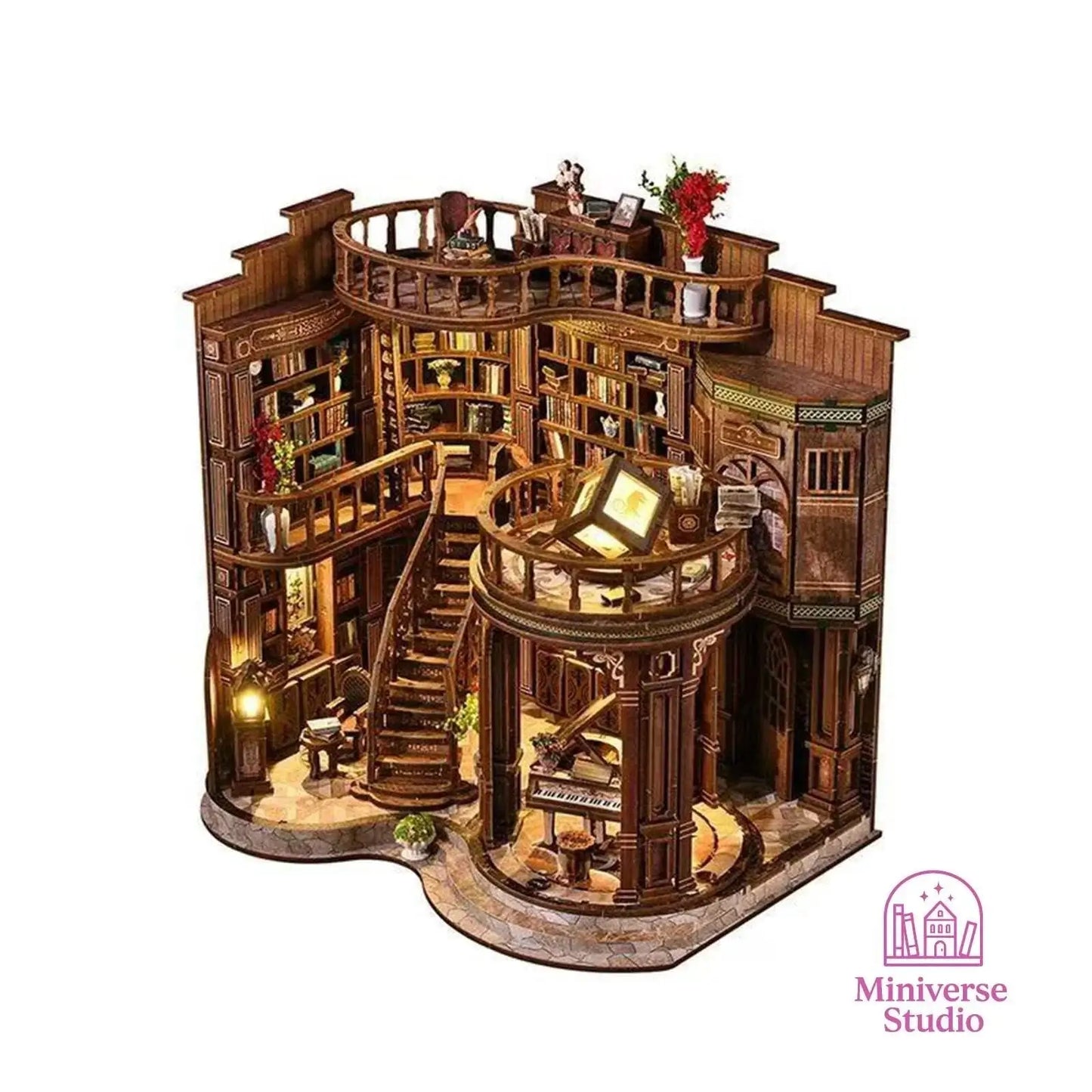 Kit Miniatura DIY Bookend – Cabaña Qimeng Book Hall – Casa Artesanal con Luces y Muebles