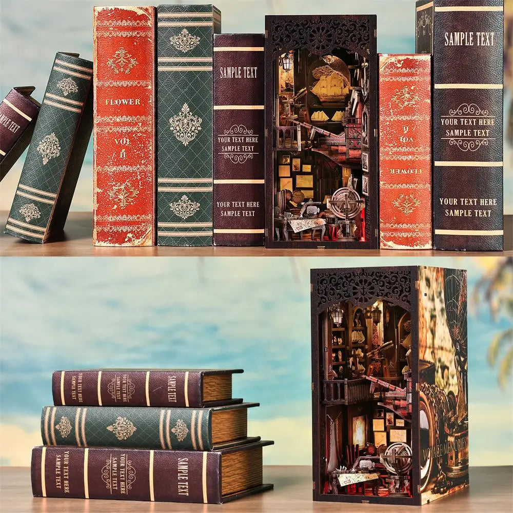Book Nook Kit Voyage Memories | DIY Miniature Dollhouse Diorama | Bookshelf Bookend Gift -US