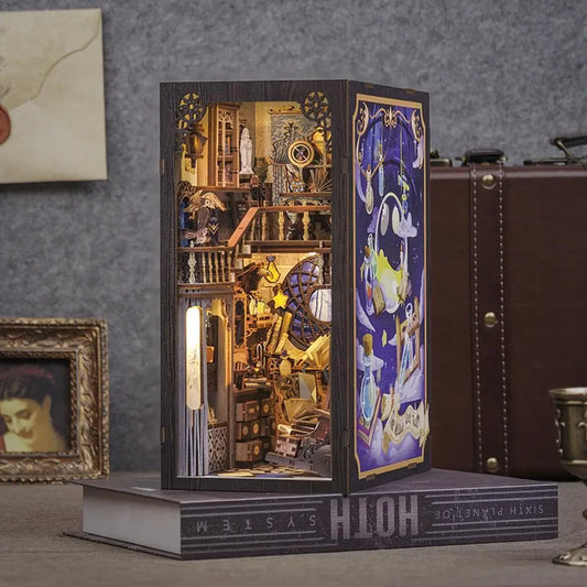 Book Nook Sala de Lectura Mágica con luces LED – Kit DIY de Madera | Diorama 3D Miniatura | Inserto para Estantería | Regalo lector