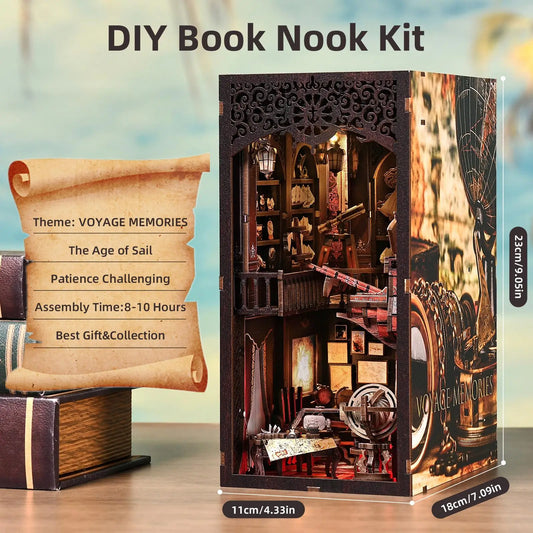Book Nook Kit Voyage Memories | DIY Miniature Dollhouse Diorama | Bookshelf Bookend Gift -US