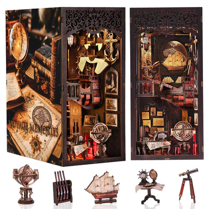 Book Nook Kit Voyage Memories | DIY Miniature Dollhouse Diorama | Bookshelf Bookend Gift -US