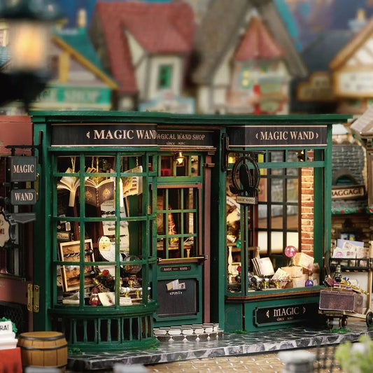 Kit miniatura DIY – Magical Wand Shop – Casita estilo retro europeo con elementos mágicos