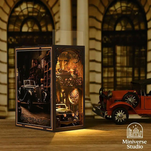 Book Nook DIY – Retro-Garage Car Player – Diorama mit klassischen Autos, LED-Lichtern und Möbeln
